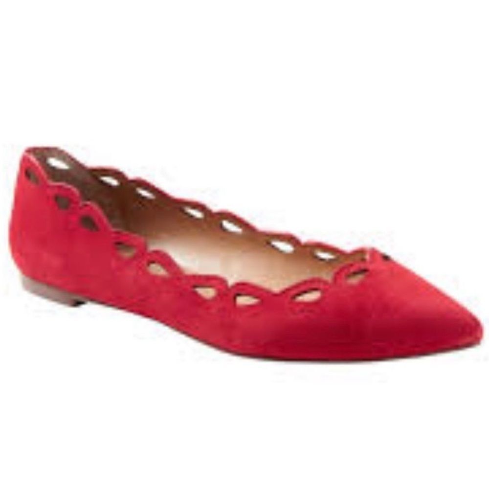 Banana Republic Cherry Red Suede Leather Laser Cut Pointed Toe Flats